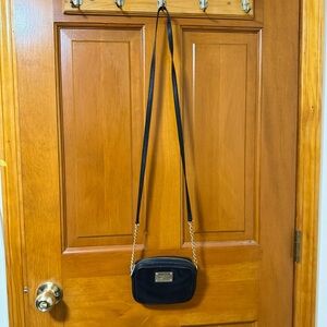 Michael Kors Black Leather Crossbody Bag Gold Chain